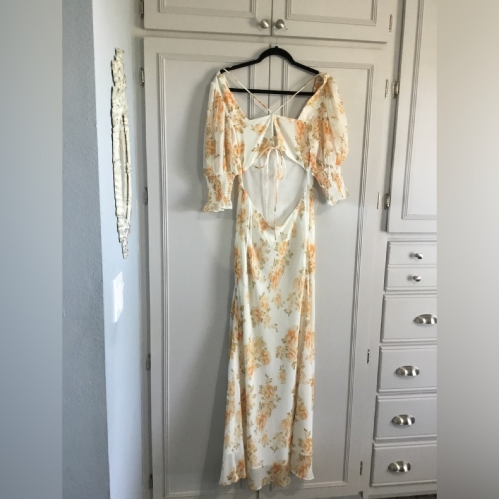 Luxxel Puff Sleeve Strappy Open Back Floral Maxi Dress size L - Picture 2 of 13